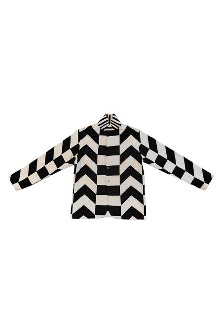 KA-Sha_Black Cotton And White Handspun Jacket _Online_at_Aza_Fashions