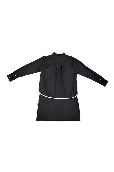 KA-Sha_Black Cotton And White Organic Kurta _Online_at_Aza_Fashions