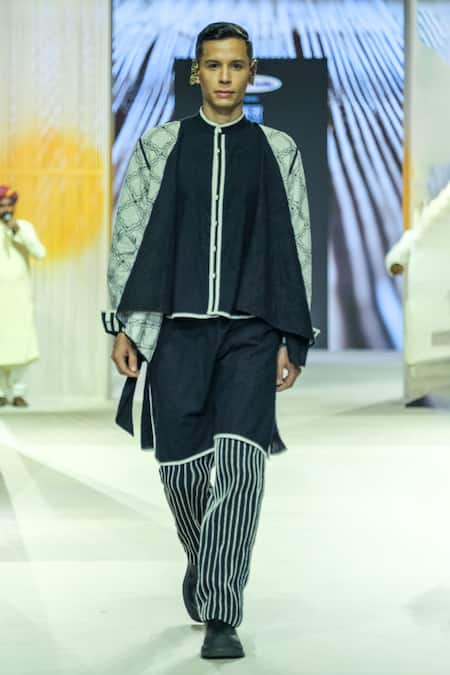 KA-Sha Black & White Organic Cotton Kurta 
