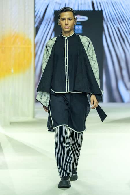 KA-Sha Black & White Organic Cotton Kurta 