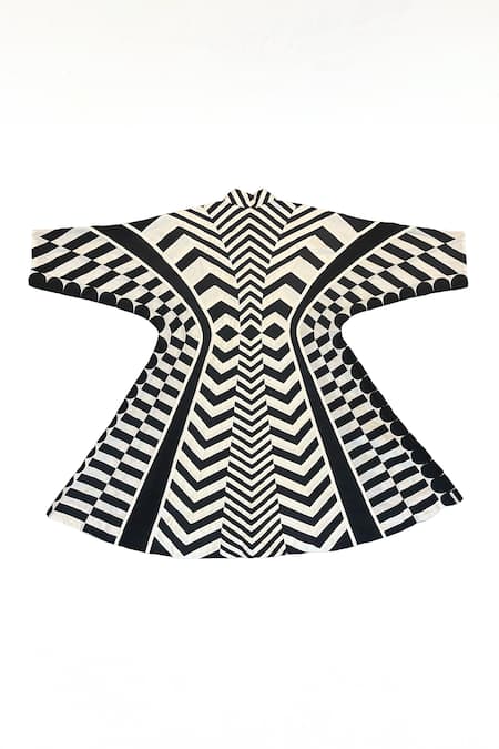 KA-Sha_Black Cotton And White Handspun Jacket _Online_at_Aza_Fashions