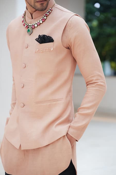 Buy_Pooja Bagaria_Beige Cotton, Linen Bandi Set _Online_at_Aza_Fashions