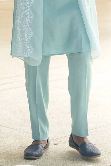 Pooja Bagaria_Blue Cotton, Linen Powder Kurta Set _Online_at_Aza_Fashions