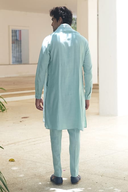 Pooja Bagaria Powder Blue Cotton Linen Kurta Set 