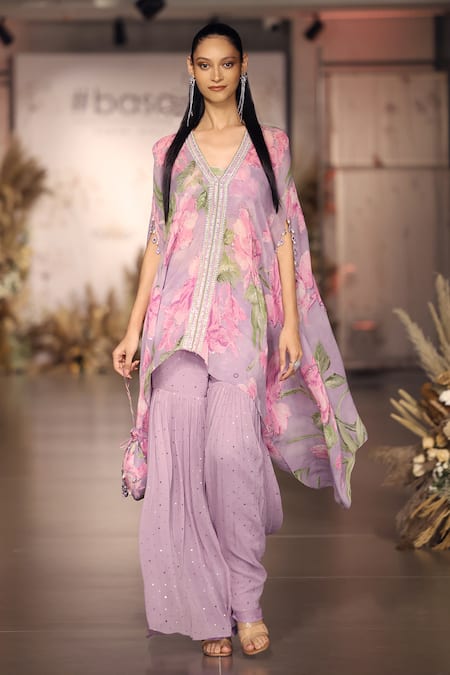 Basanti - Kapde Aur Koffee Lilac Sequined Kaftan Set 