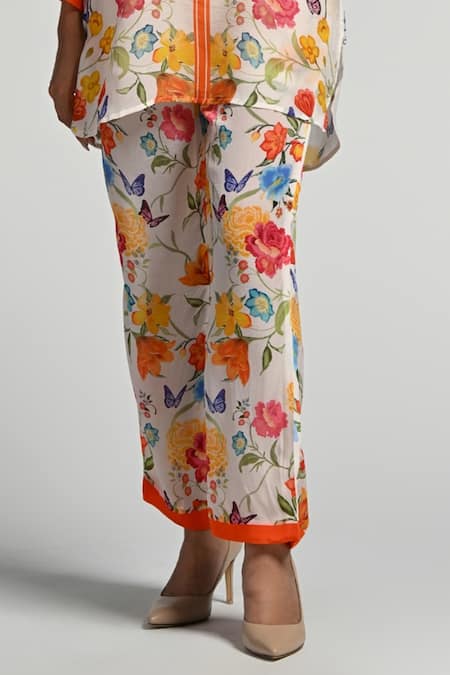 Shop_Taroob_Multi Color Crepe Mandarin Collar Floral Print Co-ord Set_Online_at_Aza_Fashions