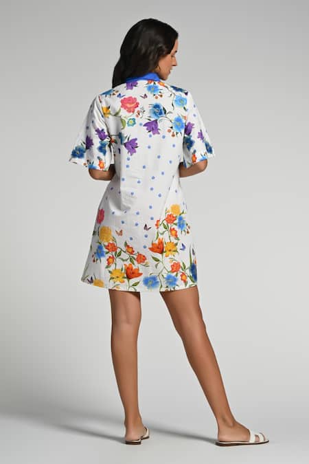 Shop Taroob White Cotton, Poplin Collared Papillion Garden Dress at Aza Fashions Shop_Taroob_White Cotton, Poplin Collared Papillion Garden Dress _at_Aza_Fashions