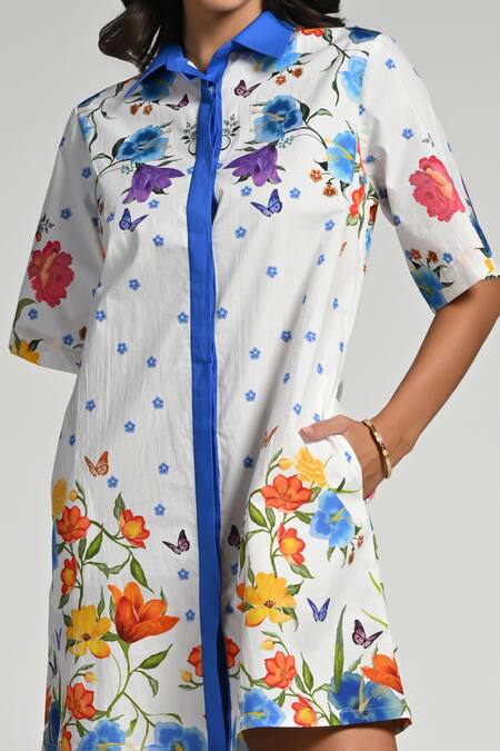 Taroob White Cotton, Poplin Collared Papillion Garden Dress at Aza Fashions Taroob_White Cotton, Poplin Collared Papillion Garden Dress _at_Aza_Fashions