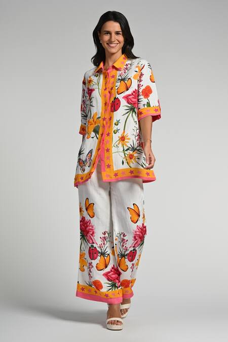 Buy_Taroob_Multi Color Linen Collared Fleur De Rove Co-ord Set_Online_at_Aza_Fashions