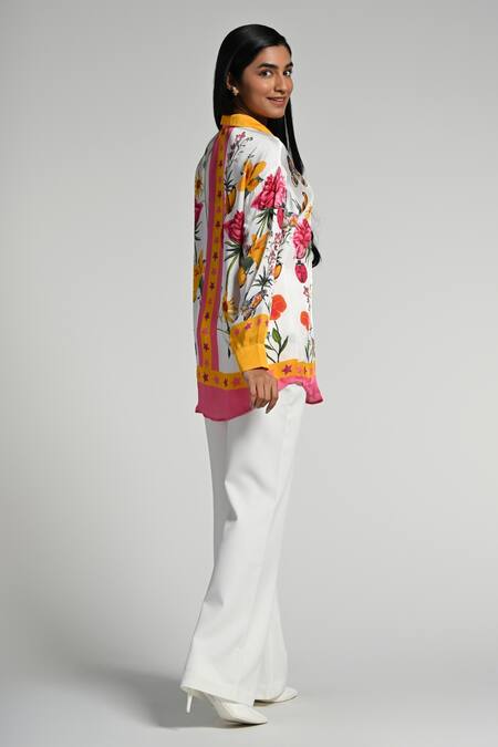 Taroob Multi Color Silk Satin Collared Fleur De Reve Shirt Online at Aza Fashions Taroob_Multi Color Silk Satin Collared Fleur De Reve Shirt _Online_at_Aza_Fashions