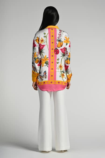 Shop Taroob Multi Color Silk Satin Collared Fleur De Reve Shirt at Aza Fashions Shop_Taroob_Multi Color Silk Satin Collared Fleur De Reve Shirt _at_Aza_Fashions