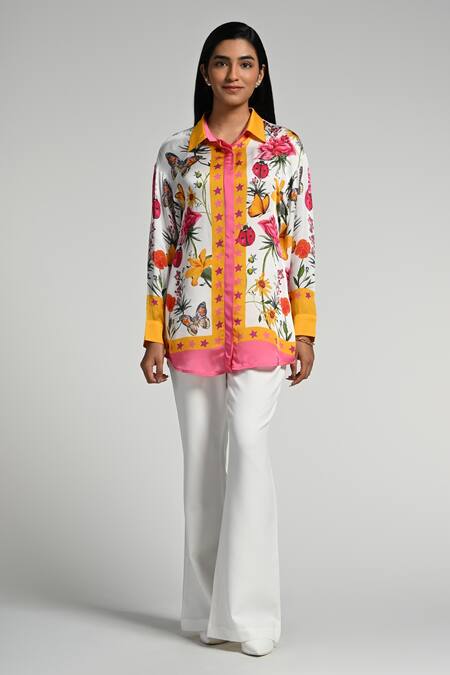 Buy Taroob Multi Color Silk Satin Collared Fleur De Reve Shirt Online at Aza Fashions Buy_Taroob_Multi Color Silk Satin Collared Fleur De Reve Shirt _Online_at_Aza_Fashions