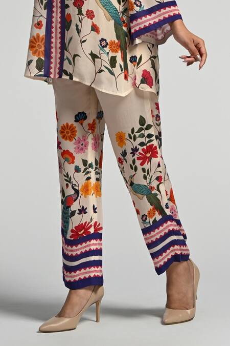 Buy Taroob Multi Color Crepe Embroidery Split V-neck Bageecha Tunic Set Online at Aza Fashions Buy_Taroob_Multi Color Crepe Embroidery Split V-neck Bageecha Tunic Set_Online_at_Aza_Fashions