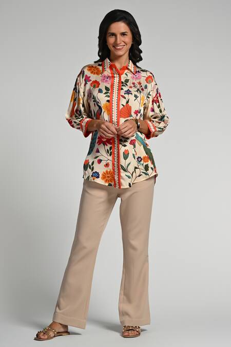 Buy Taroob Multi Color Silk, Modal, Satin Embroidery Collared Bageecha Shirt Online at Aza Fashions Buy_Taroob_Multi Color Silk, Modal, Satin Embroidery Collared Bageecha Shirt_Online_at_Aza_Fashions