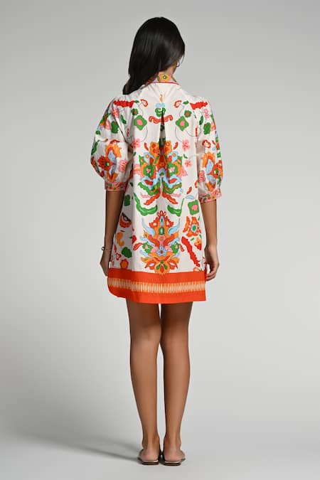Shop Taroob Multi Color Cotton, Poplin Collared Floral Utopia Dress at Aza Fashions Shop_Taroob_Multi Color Cotton, Poplin Collared Floral Utopia Dress _at_Aza_Fashions