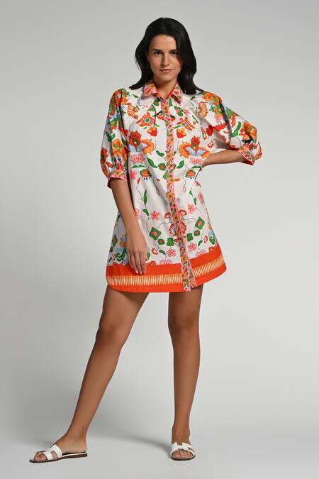 Buy Taroob Multi Color Cotton, Poplin Collared Floral Utopia Dress Online at Aza Fashions Buy_Taroob_Multi Color Cotton, Poplin Collared Floral Utopia Dress _Online_at_Aza_Fashions