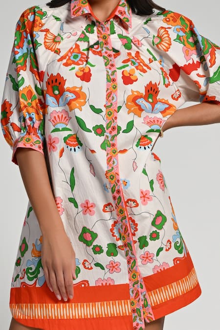Taroob Multi Color Cotton, Poplin Collared Floral Utopia Dress at Aza Fashions Taroob_Multi Color Cotton, Poplin Collared Floral Utopia Dress _at_Aza_Fashions