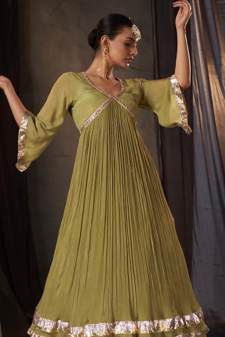 Muskann Kapadiaa Gota Patti Olive Green Anarkali Set 