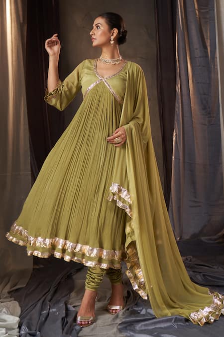 Muskann Kapadiaa Gota Patti Olive Green Anarkali Set 