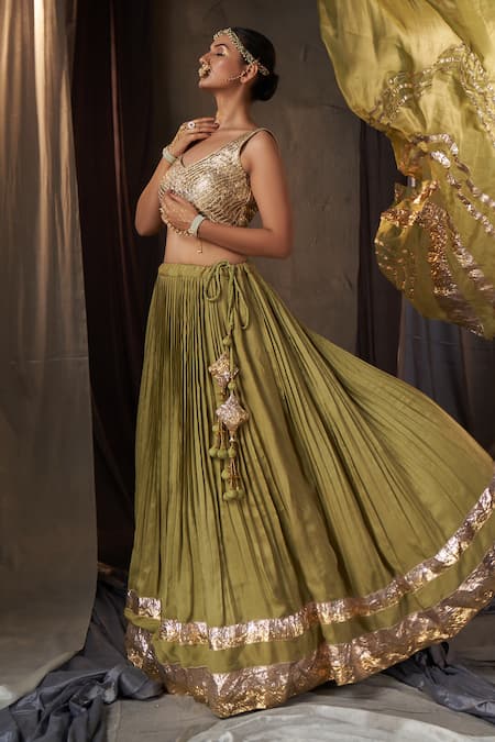 Muskann Kapadiaa Olive Green Gota Patti Lehenga Set 