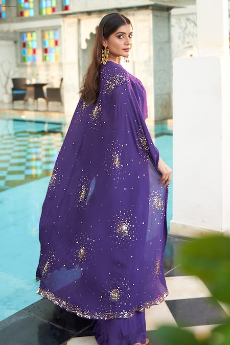 Muskann Kapadiaa Purple Chiffon Cape & Palazzo Set 