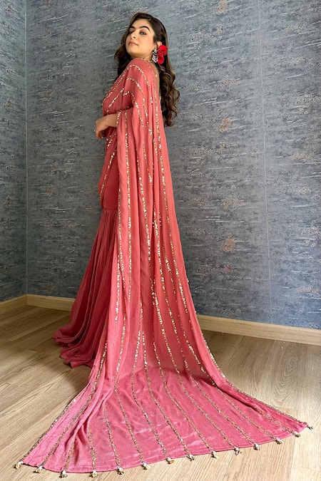 Muskann Kapadiaa Designer Pink Pre-Draped Fishcut Saree Set 
