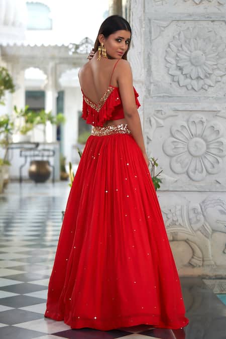 Muskann Kapadiaa Emma Red Chiffon Designer Skirt Set 