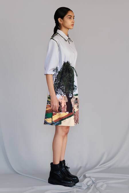 Anurag Gupta Gray Crepe Collared Neolithic Short Dress Online at Aza Fashions Anurag Gupta_Gray Crepe Collared Neolithic Short Dress _Online_at_Aza_Fashions