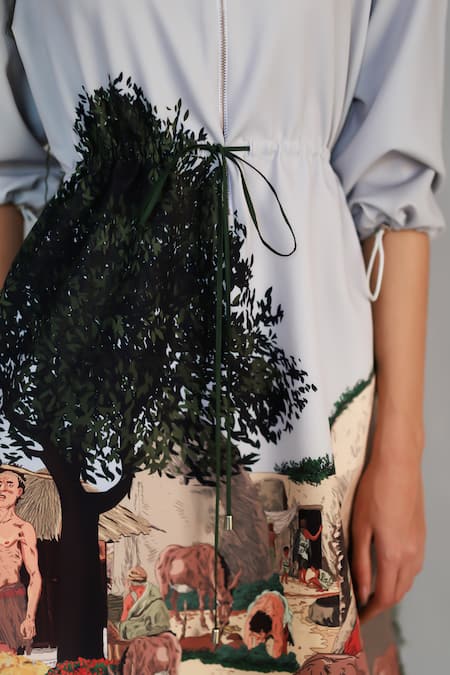 Shop Anurag Gupta Gray Crepe Collared Neolithic Short Dress Online at Aza Fashions Shop_Anurag Gupta_Gray Crepe Collared Neolithic Short Dress _Online_at_Aza_Fashions