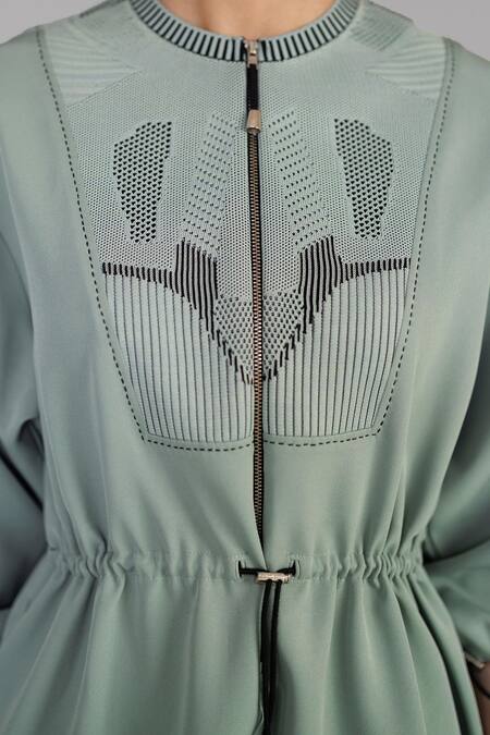 Anurag Gupta Gray Crepe Round Neck Grey Knitted Panel Short Dress Online at Aza Fashions Anurag Gupta_Gray Crepe Round Neck Grey Knitted Panel Short Dress _Online_at_Aza_Fashions