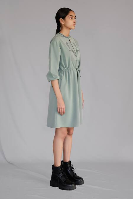 Buy Anurag Gupta Gray Crepe Round Neck Grey Knitted Panel Short Dress Online at Aza Fashions Buy_Anurag Gupta_Gray Crepe Round Neck Grey Knitted Panel Short Dress _Online_at_Aza_Fashions