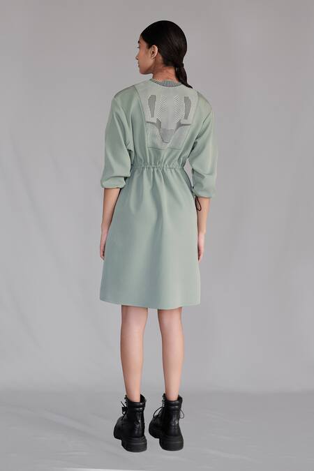 Shop Anurag Gupta Gray Crepe Round Neck Grey Knitted Panel Short Dress at Aza Fashions Shop_Anurag Gupta_Gray Crepe Round Neck Grey Knitted Panel Short Dress _at_Aza_Fashions