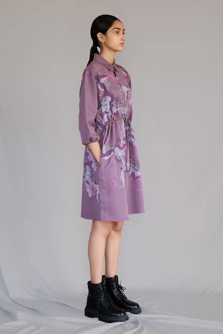 Shop Anurag Gupta Purple Crepe Collared Mauve Map Short Dress at Aza Fashions Shop_Anurag Gupta_Purple Crepe Collared Mauve Map Short Dress _at_Aza_Fashions