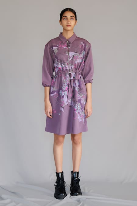 Anurag Gupta Purple Crepe Collared Mauve Map Short Dress 