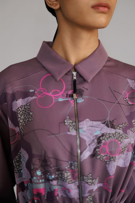 Anurag Gupta Purple Crepe Collared Mauve Map Short Dress Online at Aza Fashions Anurag Gupta_Purple Crepe Collared Mauve Map Short Dress _Online_at_Aza_Fashions