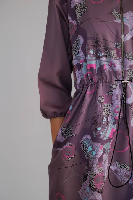 Buy Anurag Gupta Purple Crepe Collared Mauve Map Short Dress Online at Aza Fashions Buy_Anurag Gupta_Purple Crepe Collared Mauve Map Short Dress _Online_at_Aza_Fashions