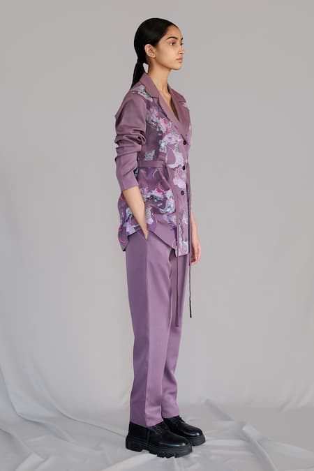 Buy_Anurag Gupta_Purple Crepe, Brocade Mauve Map Coat Set _Online_at_Aza_Fashions