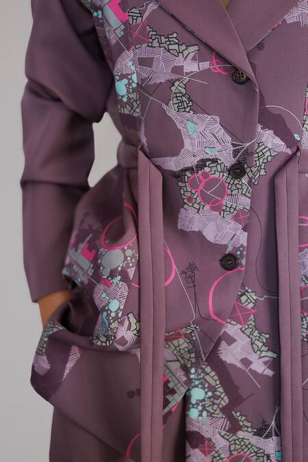 Anurag Gupta_Purple Crepe, Brocade Mauve Map Coat Set _at_Aza_Fashions