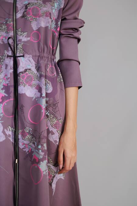 Anurag Gupta Purple Crepe High Neck Mauve Map Long Dress Online at Aza Fashions Anurag Gupta_Purple Crepe High Neck Mauve Map Long Dress _Online_at_Aza_Fashions