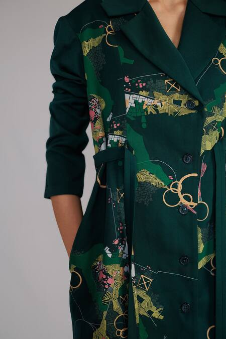 Anurag Gupta Green Crepe Collared Map Coat Dress Online at Aza Fashions Anurag Gupta_Green Crepe Collared Map Coat Dress _Online_at_Aza_Fashions