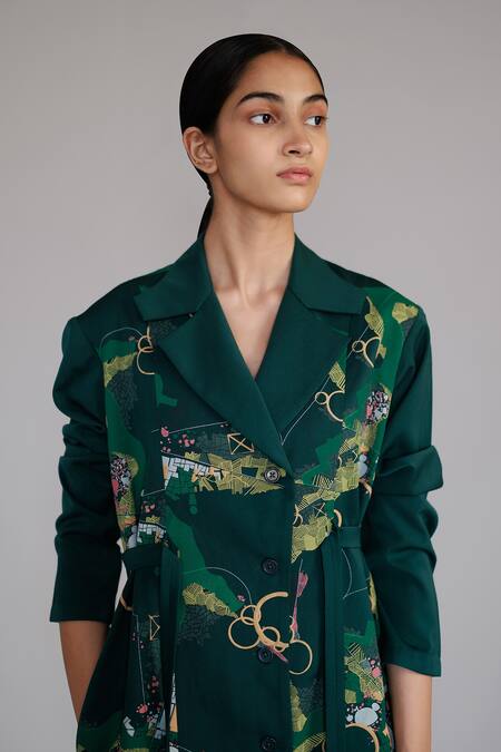 Buy Anurag Gupta Green Crepe Collared Map Coat Dress Online at Aza Fashions Buy_Anurag Gupta_Green Crepe Collared Map Coat Dress _Online_at_Aza_Fashions