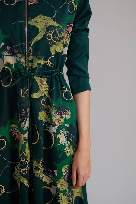 Buy Anurag Gupta Green Crepe Mandarin Collar Map Print Long Dress Online at Aza Fashions Buy_Anurag Gupta_Green Crepe Mandarin Collar Map Print Long Dress _Online_at_Aza_Fashions