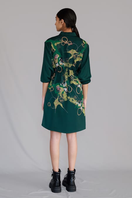 Shop Anurag Gupta Green Crepe Collared Map Short Dress at Aza Fashions Shop_Anurag Gupta_Green Crepe Collared Map Short Dress _at_Aza_Fashions