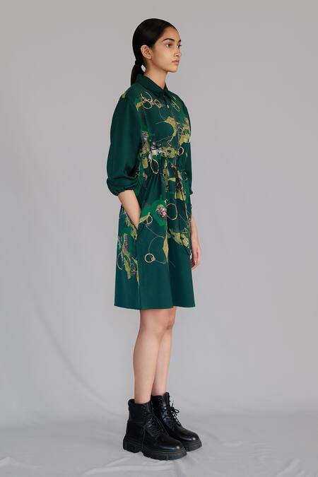 Anurag Gupta Green Crepe Collared Map Short Dress Online at Aza Fashions Anurag Gupta_Green Crepe Collared Map Short Dress _Online_at_Aza_Fashions