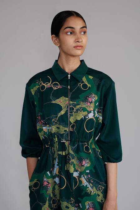Buy Anurag Gupta Green Crepe Collared Map Short Dress Online at Aza Fashions Buy_Anurag Gupta_Green Crepe Collared Map Short Dress _Online_at_Aza_Fashions