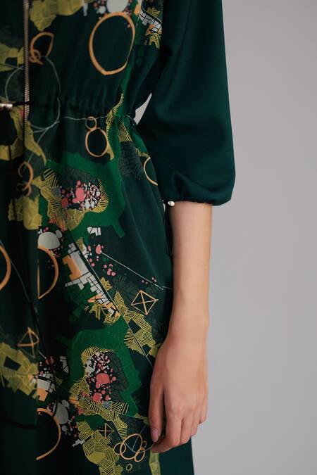 Shop Anurag Gupta Green Crepe Collared Map Short Dress Online at Aza Fashions Shop_Anurag Gupta_Green Crepe Collared Map Short Dress _Online_at_Aza_Fashions