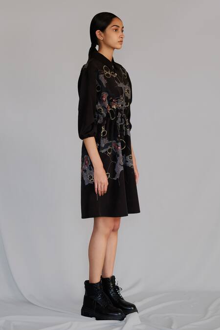 Buy Anurag Gupta Black Crepe Collared Map Short Dress Online at Aza Fashions Buy_Anurag Gupta_Black Crepe Collared Map Short Dress _Online_at_Aza_Fashions