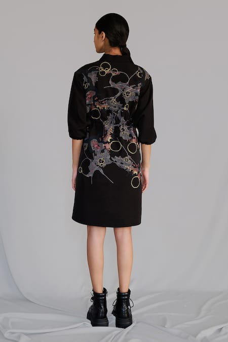 Shop Anurag Gupta Black Crepe Collared Map Short Dress at Aza Fashions Shop_Anurag Gupta_Black Crepe Collared Map Short Dress _at_Aza_Fashions