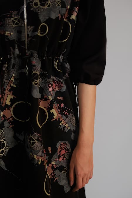 Shop Anurag Gupta Black Crepe Collared Map Short Dress Online at Aza Fashions Shop_Anurag Gupta_Black Crepe Collared Map Short Dress _Online_at_Aza_Fashions