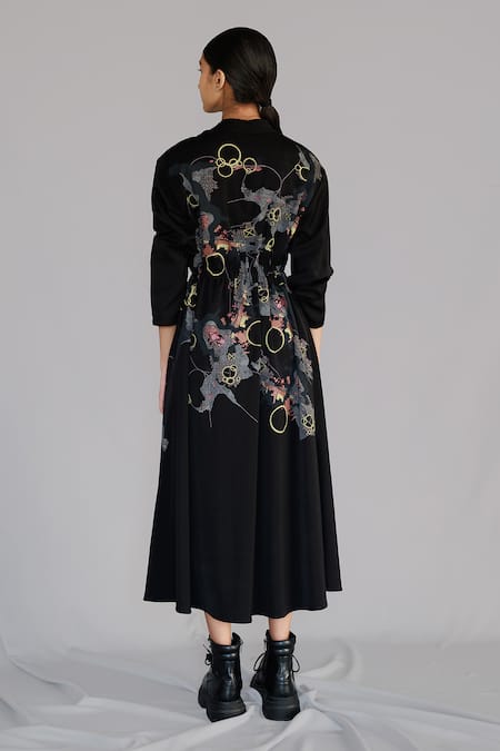 Shop Anurag Gupta Black Crepe Embroidery High Neck Map Long Dress at Aza Fashions Shop_Anurag Gupta_Black Crepe Embroidery High Neck Map Long Dress _at_Aza_Fashions